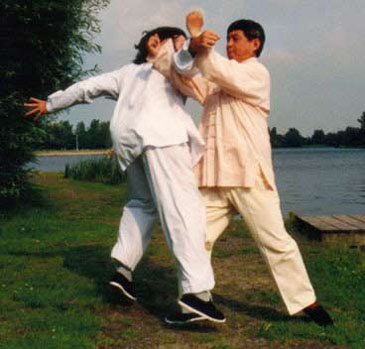 Dr. Shen Hongxun en een student demonstreren SanShou