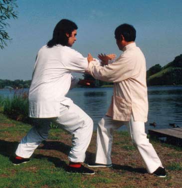 Dr. Shen Hongxun en een student demonstreren TuiShou